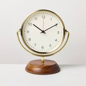 Hearth & Hand with Magnolia Brass Table Clock with Wood Base